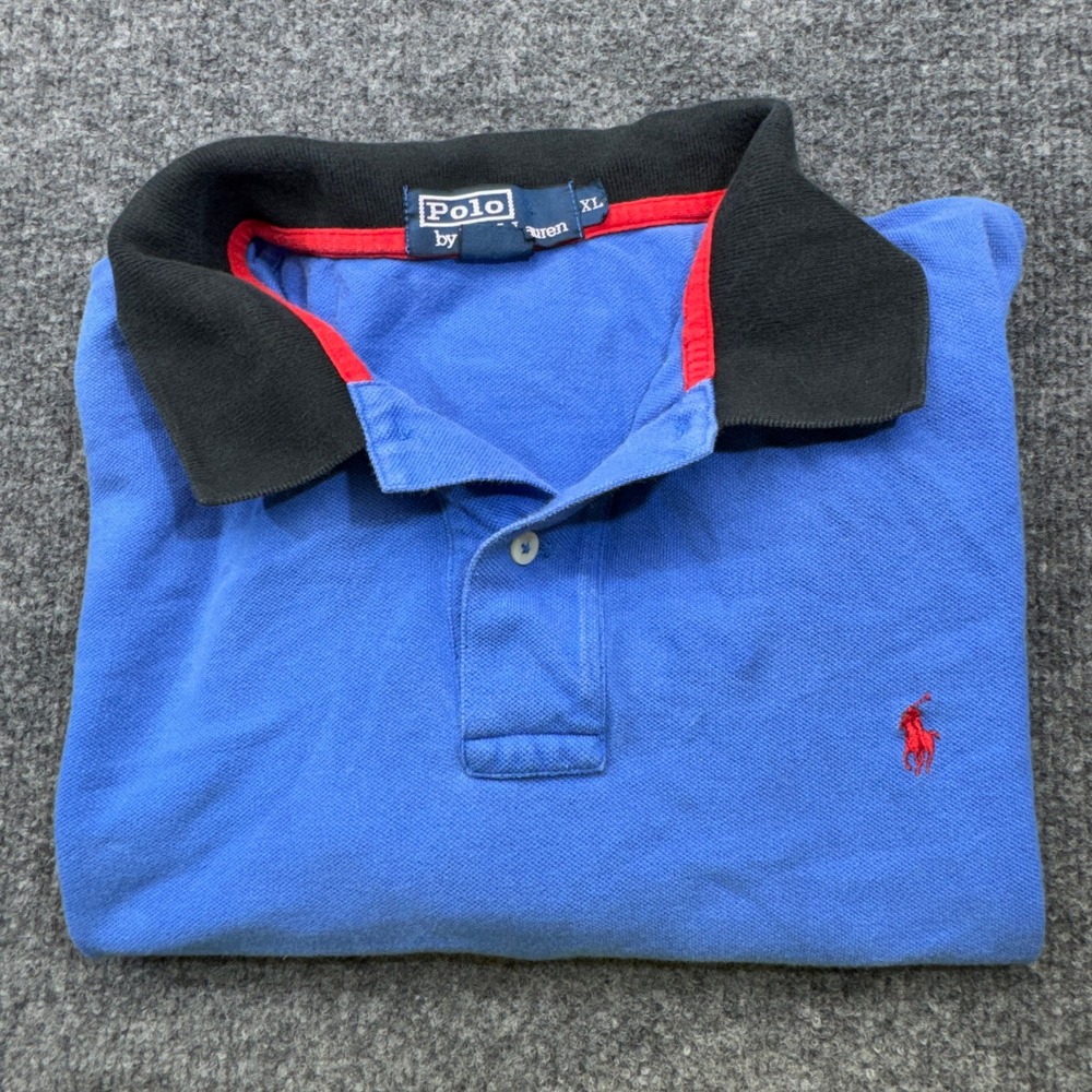 Polo Ralph Lauren Polo Mens XL Blue Black Collar Short Sleeve Pique Preppy - Picture 1 of 12